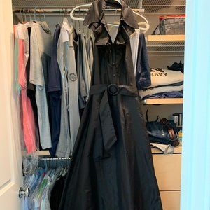 Black Silk Halter Gown Belted w/ Ruffle Collar